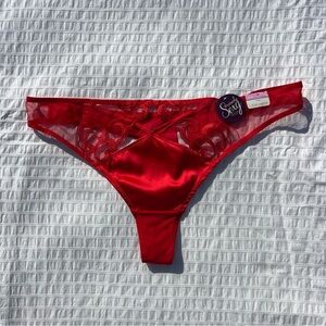 NWT Cacique Seriously Sexy Red Satin and Mesh Lace Thong, 22/24